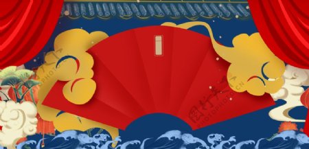 折伞中国风喜庆新年春节背景