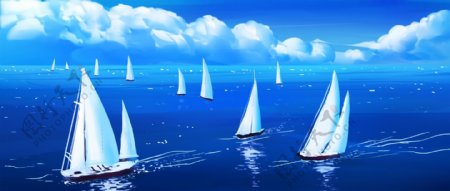 帆船海洋大海插画卡通素材