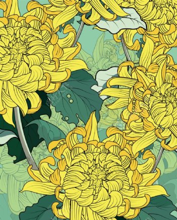 盛开的菊花卡通海报