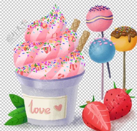 手绘甜筒冰淇淋免抠设计元素