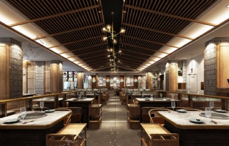 新中式餐饮空间大厅设计