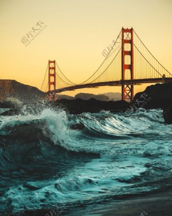 海浪大桥自然生态背景素材