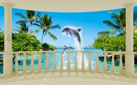 海洋海豚背景墙