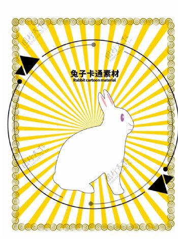 分层边框黄色放射圆形兔子卡通素图片