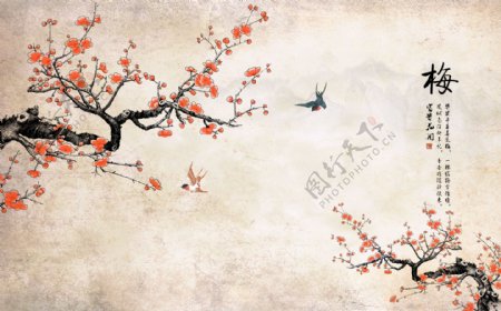 中式梅花背景墙图片