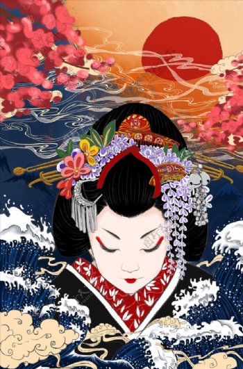 日本女人插画图片