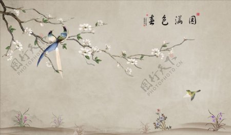 花鸟画玉兰春色满园背景墙图片