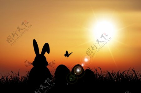 兔子和彩蛋剪影图片