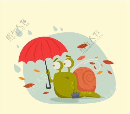秋季撑伞的蜗牛图片