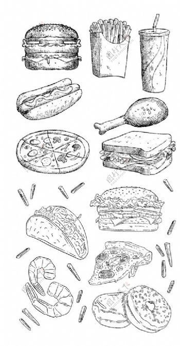 手绘线稿快餐食物图片