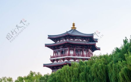 凉亭中式复古建筑背景海报素材图片