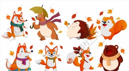 卡通秋季动物图片