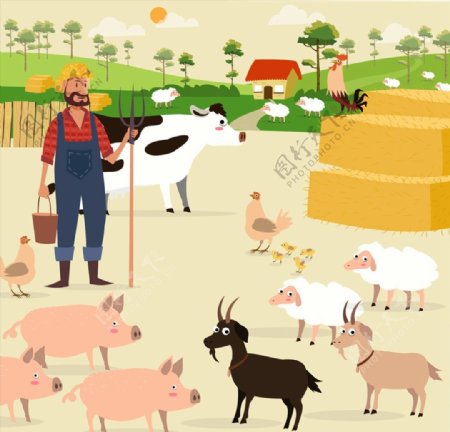 农场农夫和家畜图片