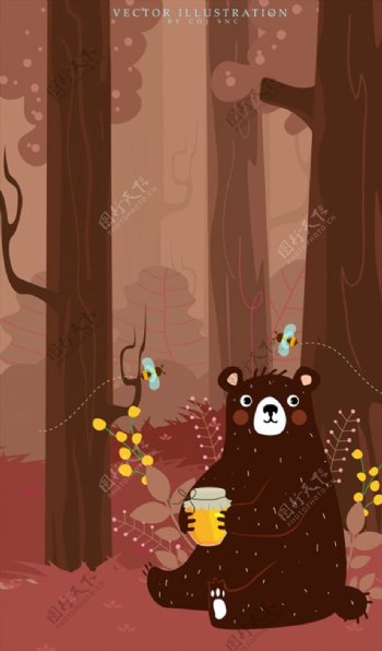 森林抱蜂蜜的熊图片