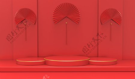 红色舞台立体效果背景海报素材图片