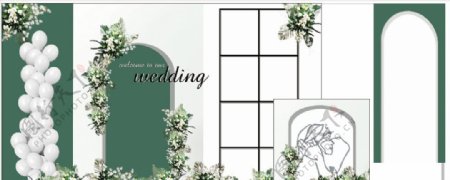 绿色白色婚礼背景图图片