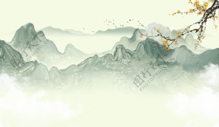 山水复古传统背景海报素材图片