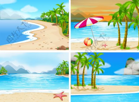 沙滩风景插画图片