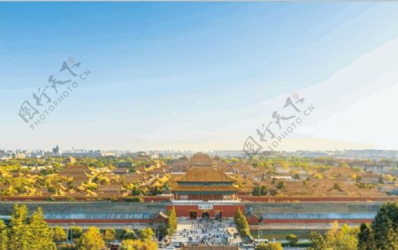北京地标故宫博物院建筑矢量油画图片