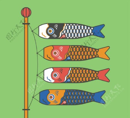 日本鲤鱼旗矢量图片