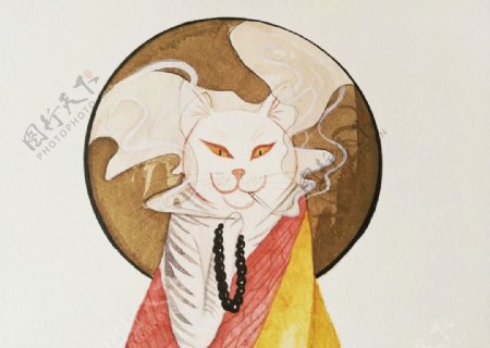 猫咪日式浮世绘传统背景海报素材图片