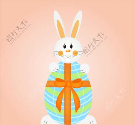 卡通抱彩蛋的兔子图片