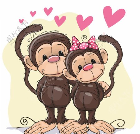 卡通情侣猴子图片