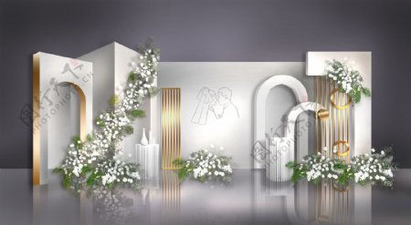 手绘白色森林系婚礼背景效果图片
