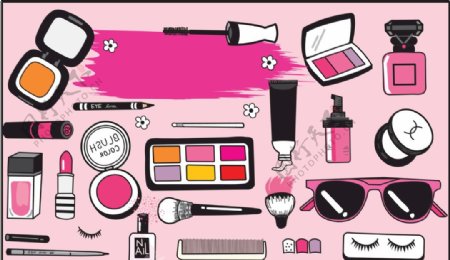 粉色化妆产品插画图片