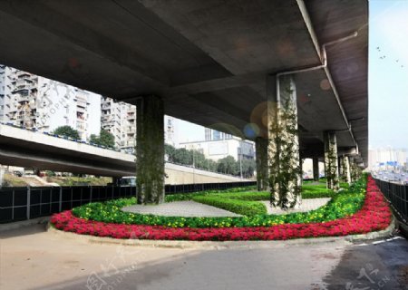 立交桥下绿化道路市政图片