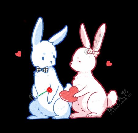卡通可爱兔子情侣手绘图片