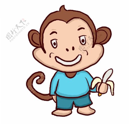 猴子吃香蕉插画图片