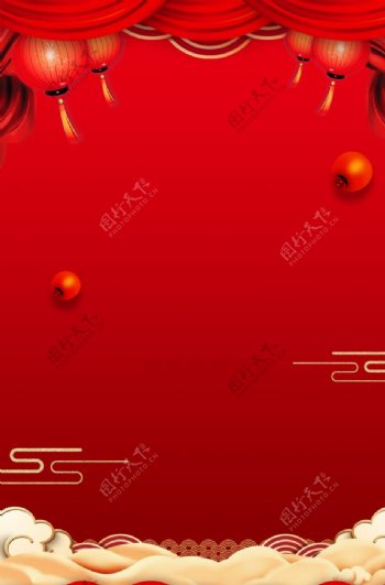 春节灯笼布帘背景图片